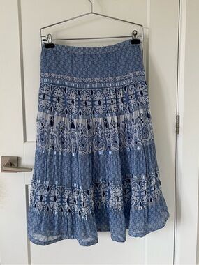 Blue Patterned Tiered Skirt